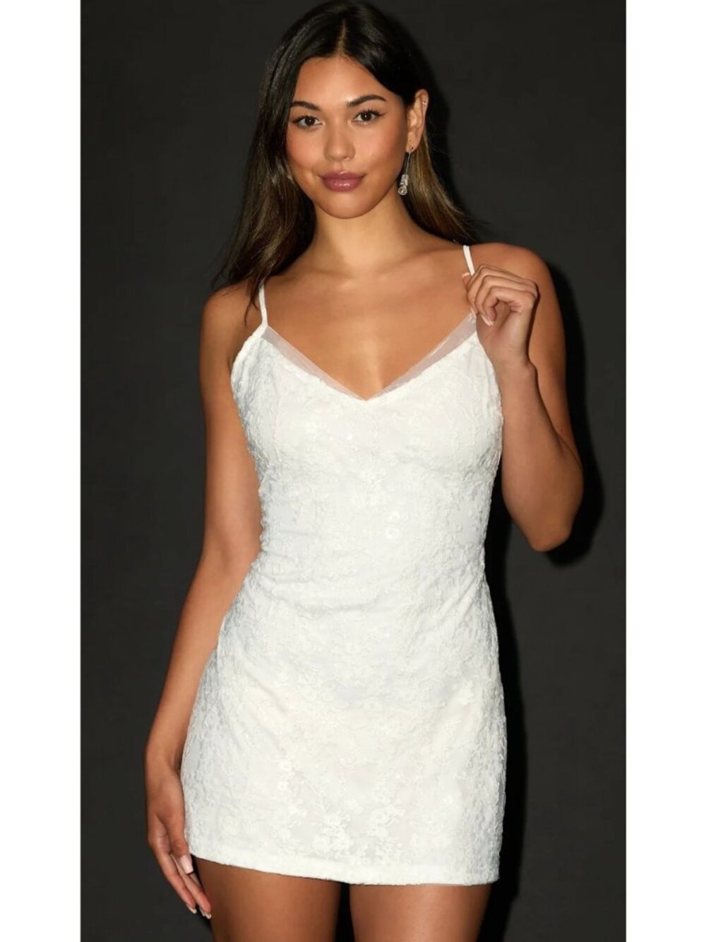 Lulus Emmiline White Mesh Embroidered Sequin Mini Dress Womens Size Medium NWOT